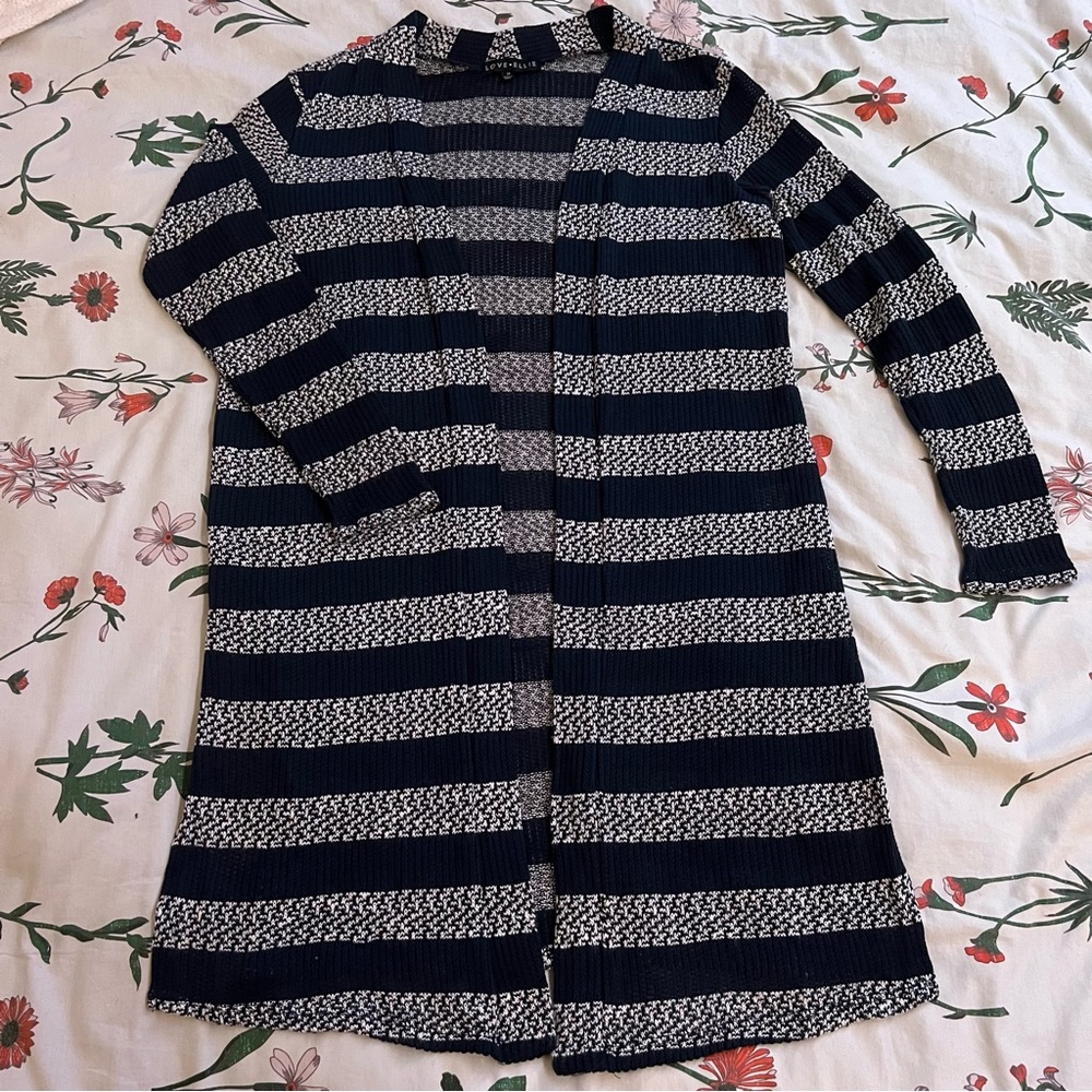 Blue Striped Long Cardigan